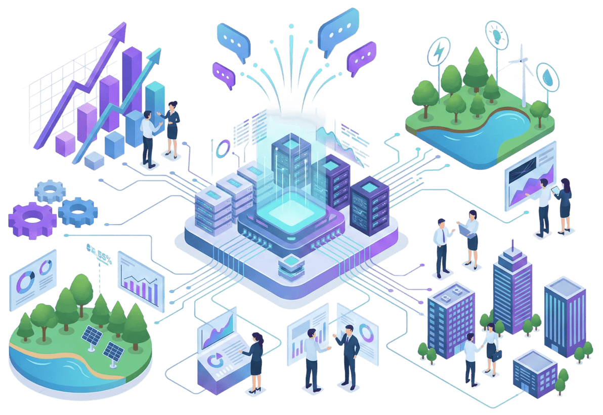 データフローと成長を表現したイラスト