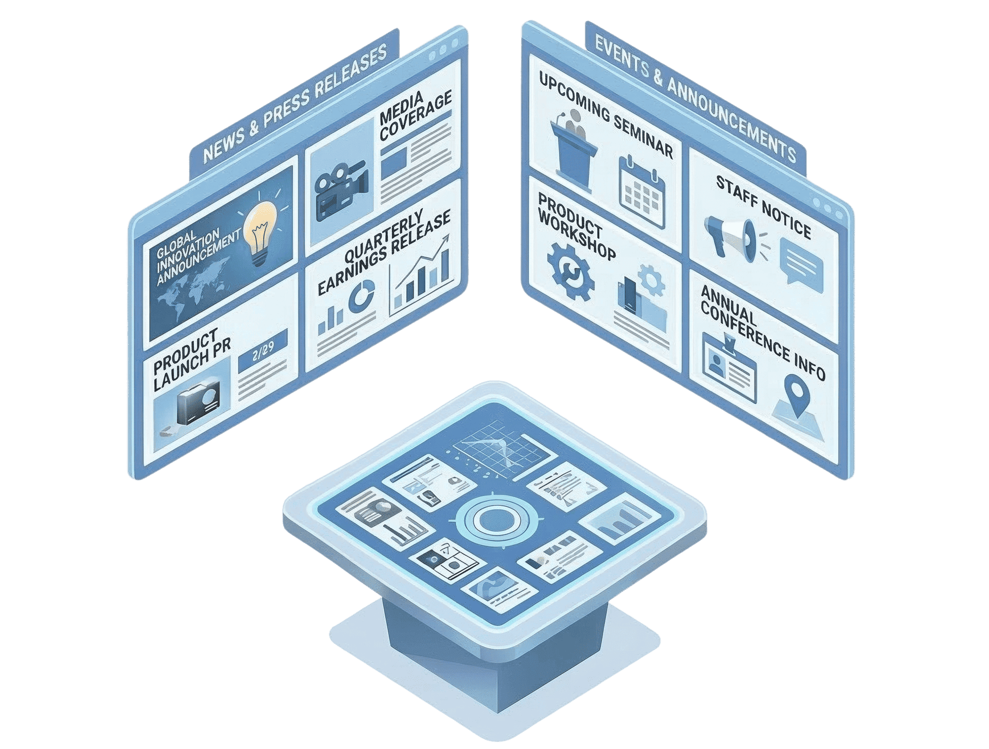 ニュースやイベントを発信する様子のイラスト