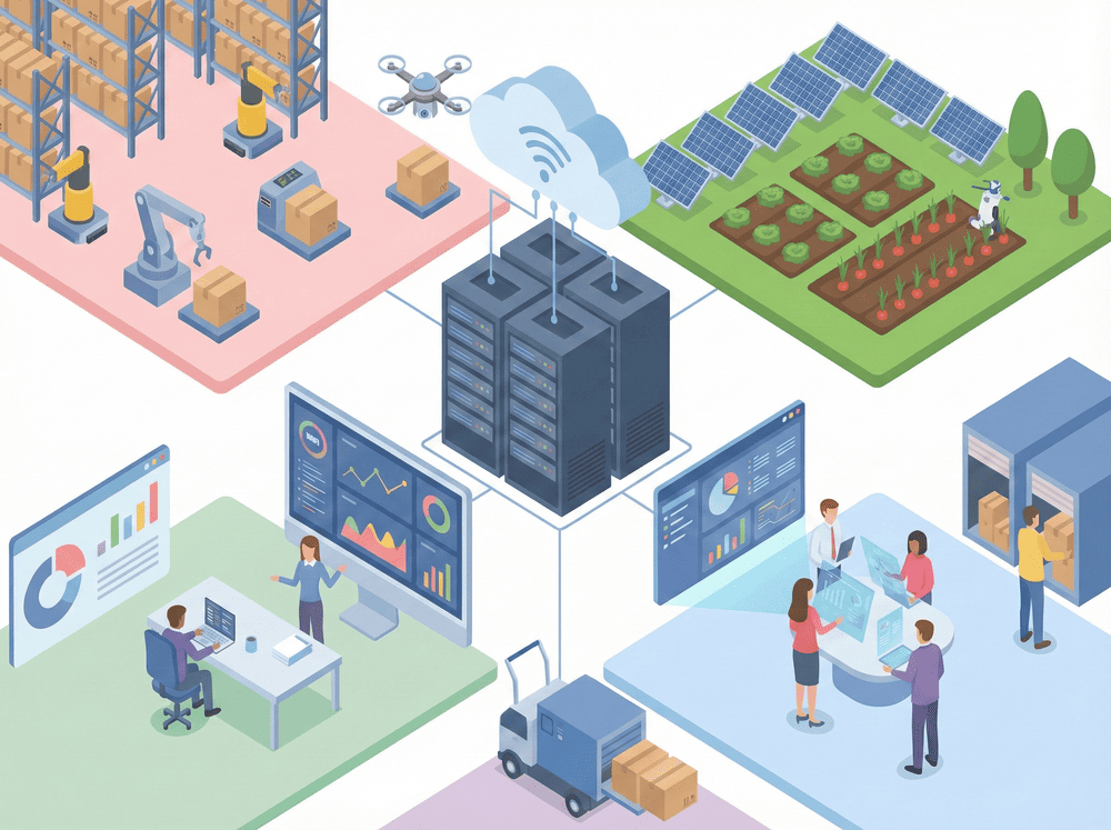 データとビジネスの融合を表現したイラスト